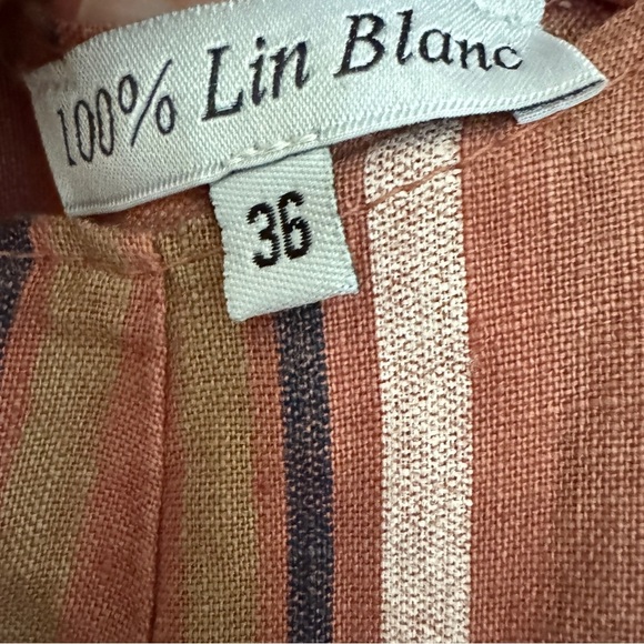 100% Lin Blanc Linen Striped Sleeveless Wide-Leg Palazzo Jumpsuit 36/US6 - Picture 4 of 8